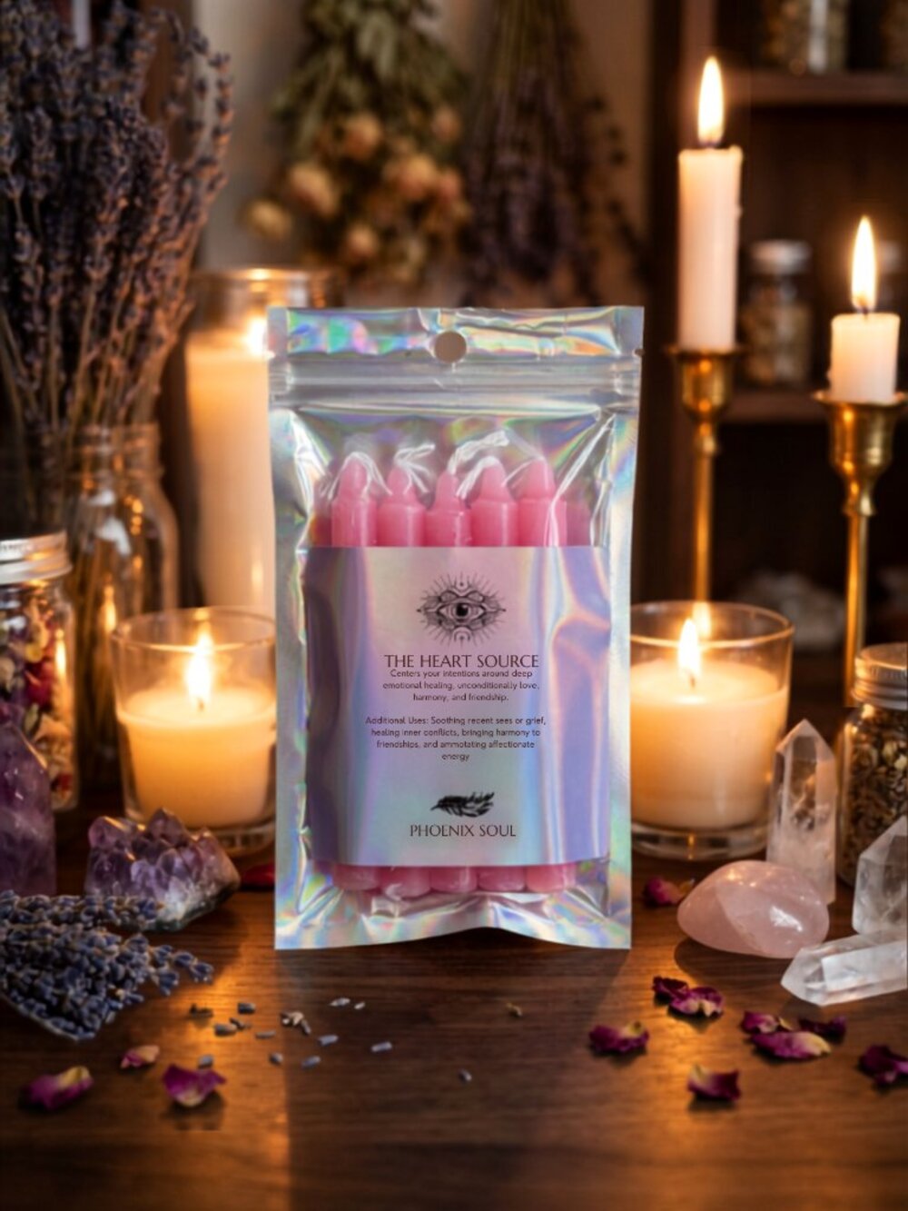 HEART SOURCE Pink Spell Candles Ritual Chime Candle Altar Candle Love Attraction
